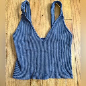 Hippie Rose Ribbed V-Neck Tank Top - Steel Blue